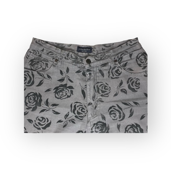 Vintage 90’s: Overdrive Jeans 𑁍 High Waist Rose Burnout Print 𑁍 Slate Grey 12 - Picture 7 of 16